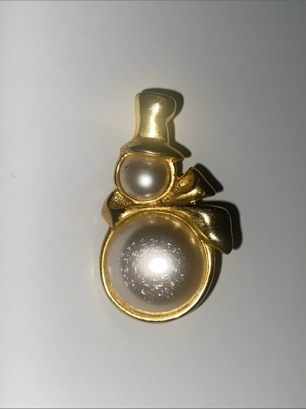 Gold-Tone Pearl Snowman Brooch - White Pearls